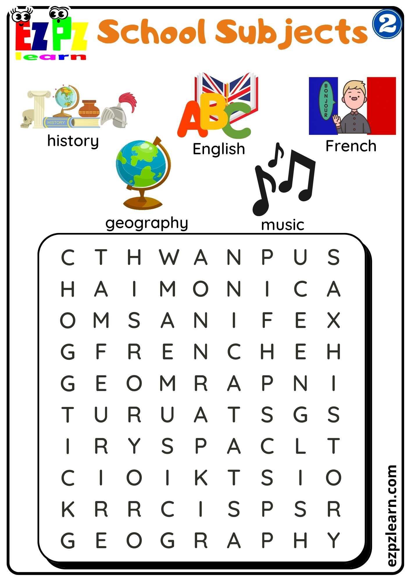 Group2 School Subjects Word Search Worksheet Homeschool And ESL Students Ezpzlearn